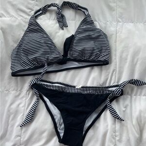 Striped Black and White Bikini Set